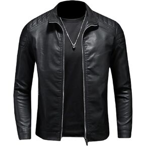 Men's Slim Fit Faux Leather Jacket Lightweight PU Motorcyle Biker Jackets Waterproof Windproof Bomber Outwear Coat in Kuwait