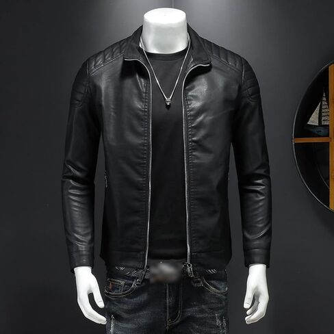 Men's Slim Fit Faux Leather Jacket Lightweight PU Motorcyle Biker Jackets Waterproof Windproof Bomber Outwear Coat in Kuwait