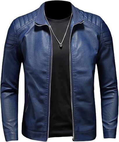 Men's Slim Fit Faux Leather Jacket Lightweight PU Motorcyle Biker Jackets Waterproof Windproof Bomber Outwear Coat in Saudi Arabia
