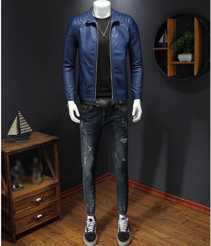 Men's Slim Fit Faux Leather Jacket Lightweight PU Motorcyle Biker Jackets Waterproof Windproof Bomber Outwear Coat in Saudi Arabia