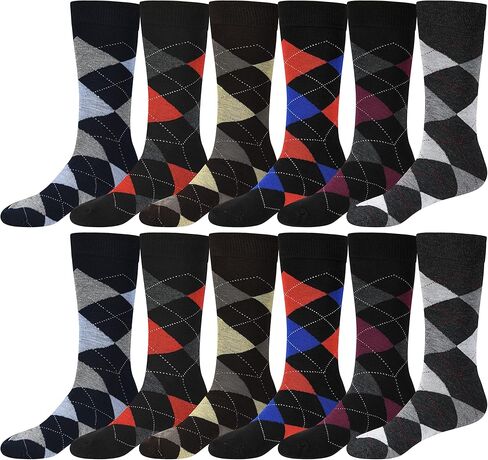 Mens Dress Socks Colorful Argyle Socks 12 Pairs Cotton Patterned Fun Socks Debra Weitzner in Saudi Arabia