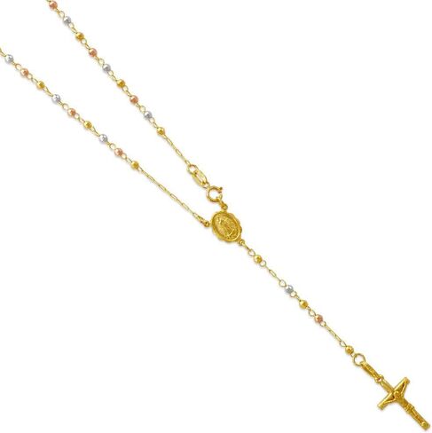 TOUSIATTAR Rosary Chain Necklace 14K Gold - Nice Shiny Yellow Tricolor Pendant Flawless Jewelry Gift for Women and Men - Available 16 to 24 Inches Length - 2.5MM Wide in Saudi Arabia