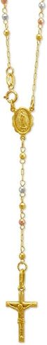 TOUSIATTAR Rosary Chain Necklace 14K Gold - Nice Shiny Yellow Tricolor Pendant Flawless Jewelry Gift for Women and Men - Available 16 to 24 Inches Length - 2.5MM Wide in Saudi Arabia