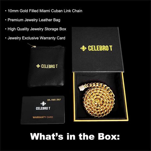CELEBRO T Mystery Miami Cuban Link Chain Box for Men Women, Contains a Piece of Handmade 18k Gold Filled Miami Cuban Necklace for Men with a High-End Package. It's a Great Surprise Gift for Him. in Kuwait
