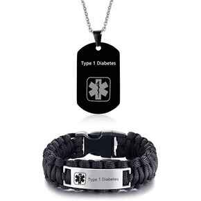 ZKXXJ Medical Alert ID Bracelets and Necklaces Set for Men - Stainless Steel Medic Identification Pendant Necklace Dog Tag & Paracord Rope Cuff Bracelet Allergy Awareness Jewelry,Customizable in Saudi Arabia