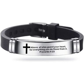 NanMuc with God All Things are Possible Religious Cross Bracelet Adjustable Engraved Silicone Bracelets Inspiring Gift