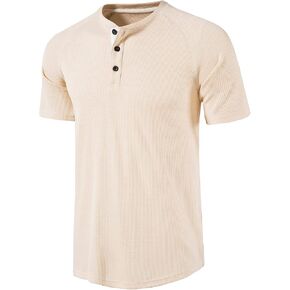 تي شيرت LOCALMODE رجالي كاجوال بياقة دائرية وأكمام طويلة من Waffle Henley