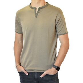 Men's Short Sleeve Soft Luxurious Rayon Blend, Breathable, Quick Dry, Henley Notch V-Neck, Banded Collar Shirt in Kuwait