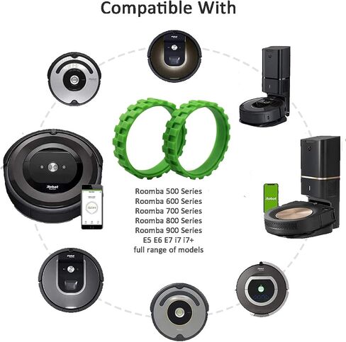 Ashineme Tires Compatible with Irobot Roomba Wheels Series, Anti-Slip, Great Adhesion and Easy Assembly,Replacement for All Roomba Models,Green,1pair in Saudi Arabia
