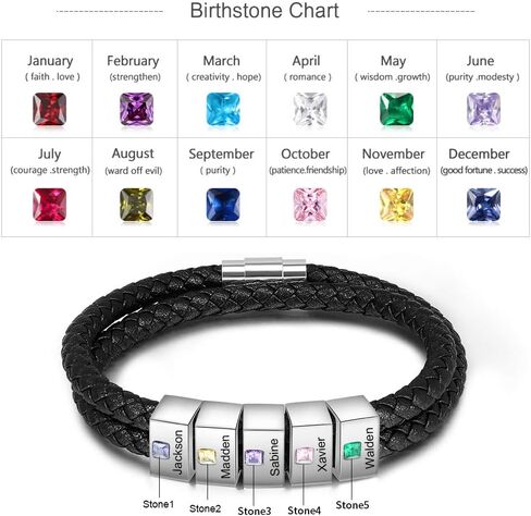 Personalized Men Black Braid Bracelet, Custom Leather Bracelet for Men with 2-5 Names Engraved Names Beads Unisex Engraved Men's ID Bracelet for Birthday Father's Day Valentine's Day for Boyfriend in Kuwait