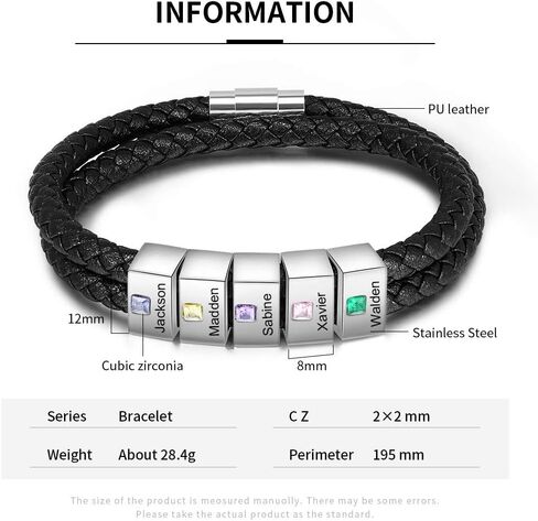 Personalized Men Black Braid Bracelet, Custom Leather Bracelet for Men with 2-5 Names Engraved Names Beads Unisex Engraved Men's ID Bracelet for Birthday Father's Day Valentine's Day for Boyfriend in Kuwait