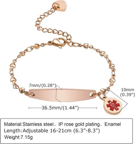 VNOX Medical Alert Bracelets for Men & Women with Special Rolo Chain Medical Alert id Bracelet for Women Girls,Adjustable 6-8 Inches in Saudi Arabia