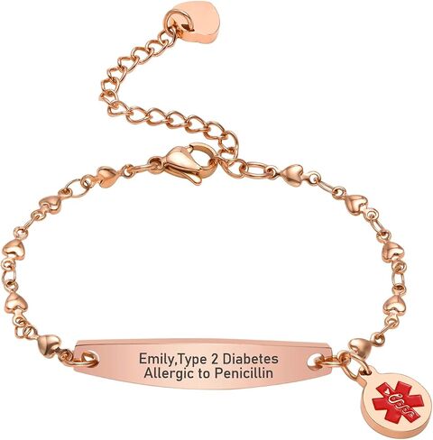 VNOX Medical Alert Bracelets for Men & Women with Special Rolo Chain Medical Alert id Bracelet for Women Girls,Adjustable 6-8 Inches in Saudi Arabia