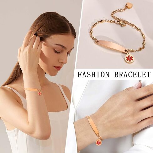 VNOX Medical Alert Bracelets for Men & Women with Special Rolo Chain Medical Alert id Bracelet for Women Girls,Adjustable 6-8 Inches in Saudi Arabia