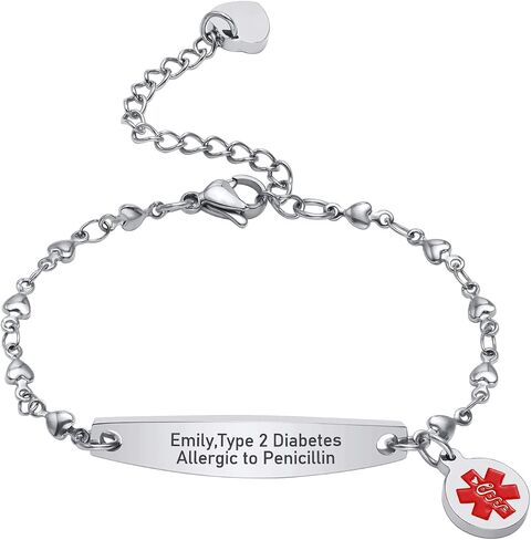 VNOX Medical Alert Bracelets for Men & Women with Special Rolo Chain Medical Alert id Bracelet for Women Girls,Adjustable 6-8 Inches in Saudi Arabia