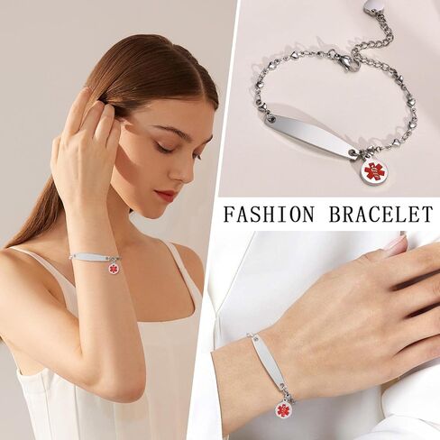 VNOX Medical Alert Bracelets for Men & Women with Special Rolo Chain Medical Alert id Bracelet for Women Girls,Adjustable 6-8 Inches in Saudi Arabia