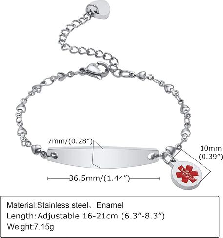 VNOX Medical Alert Bracelets for Men & Women with Special Rolo Chain Medical Alert id Bracelet for Women Girls,Adjustable 6-8 Inches in Saudi Arabia