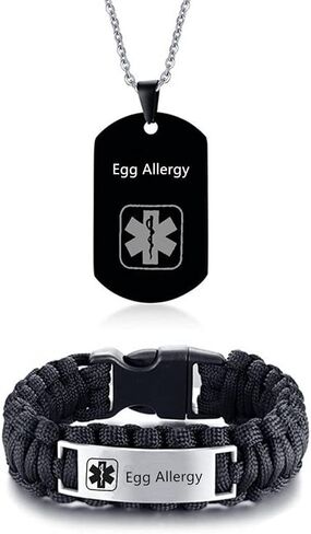 ZKXXJ Medical Alert ID Bracelets and Necklaces Set for Men - Stainless Steel Medic Identification Pendant Necklace Dog Tag & Paracord Rope Cuff Bracelet Allergy Awareness Jewelry,Customizable in Saudi Arabia