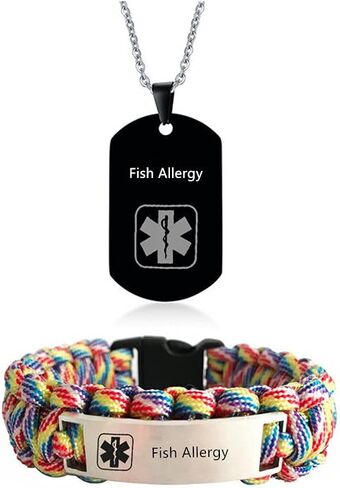 ZKXXJ Medical Alert ID Bracelets and Necklaces Set for Men - Stainless Steel Medic Identification Pendant Necklace Dog Tag & Paracord Rope Cuff Bracelet Allergy Awareness Jewelry,Customizable in Saudi Arabia