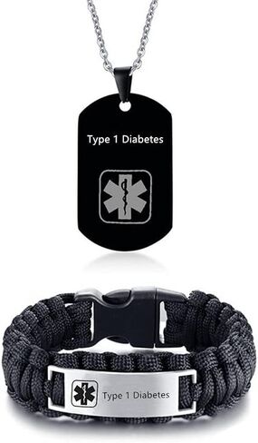 ZKXXJ Medical Alert ID Bracelets and Necklaces Set for Men - Stainless Steel Medic Identification Pendant Necklace Dog Tag & Paracord Rope Cuff Bracelet Allergy Awareness Jewelry,Customizable in Saudi Arabia