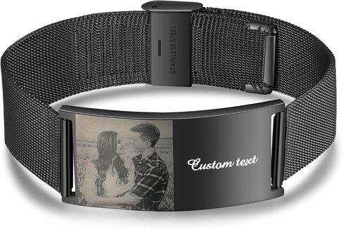 Free Engrave Personalized ID Men & Women Photo Bracelets Titanium Steel Engraved Bangle Alert Bracelets for Mens Jewelry for Boyfriend in Saudi Arabia
