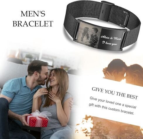 Free Engrave Personalized ID Men & Women Photo Bracelets Titanium Steel Engraved Bangle Alert Bracelets for Mens Jewelry for Boyfriend in Saudi Arabia