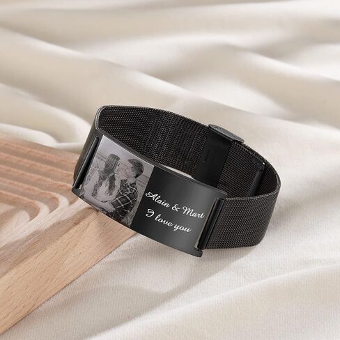 Free Engrave Personalized ID Men & Women Photo Bracelets Titanium Steel Engraved Bangle Alert Bracelets for Mens Jewelry for Boyfriend in Saudi Arabia