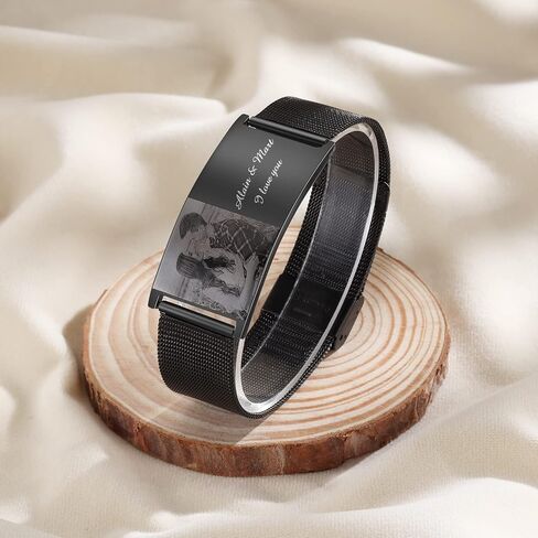 Free Engrave Personalized ID Men & Women Photo Bracelets Titanium Steel Engraved Bangle Alert Bracelets for Mens Jewelry for Boyfriend in Saudi Arabia