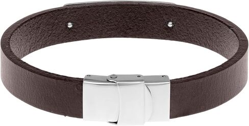 Metro Jewelry Men's Genuine Black or Brown Leather and Stainless Steel Identification Bracelet 12MM with Magnetic Clasp in Saudi Arabia
