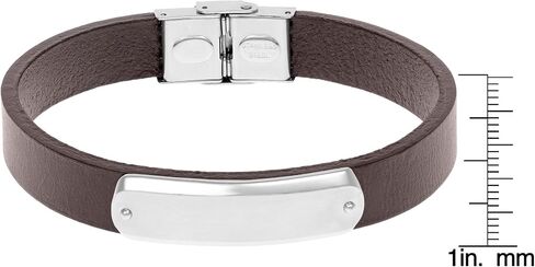 Metro Jewelry Men's Genuine Black or Brown Leather and Stainless Steel Identification Bracelet 12MM with Magnetic Clasp in Saudi Arabia