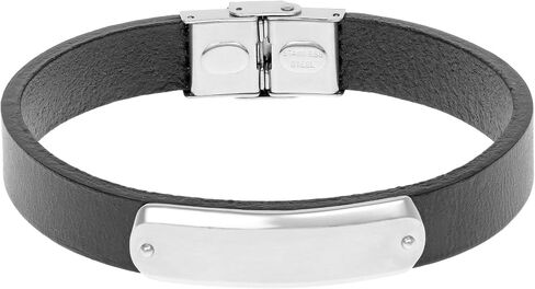Metro Jewelry Men's Genuine Black or Brown Leather and Stainless Steel Identification Bracelet 12MM with Magnetic Clasp in Saudi Arabia