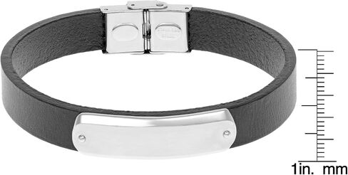 Metro Jewelry Men's Genuine Black or Brown Leather and Stainless Steel Identification Bracelet 12MM with Magnetic Clasp in Saudi Arabia
