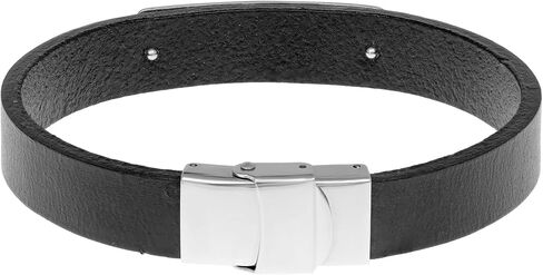 Metro Jewelry Men's Genuine Black or Brown Leather and Stainless Steel Identification Bracelet 12MM with Magnetic Clasp in Saudi Arabia