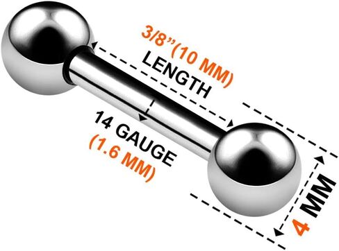 2PCS Titanium G23 Barbell Rings 14g Gauge 1.6mm 3/8 10mm 4mm ball Eyebrow Tragus Earrings Cartilage Piercing Jewelry 6736 in Saudi Arabia