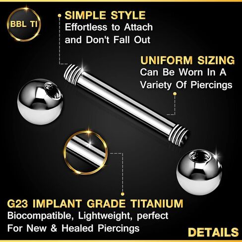 2PCS Titanium G23 Barbell Rings 14g Gauge 1.6mm 3/8 10mm 4mm ball Eyebrow Tragus Earrings Cartilage Piercing Jewelry 6736 in Saudi Arabia