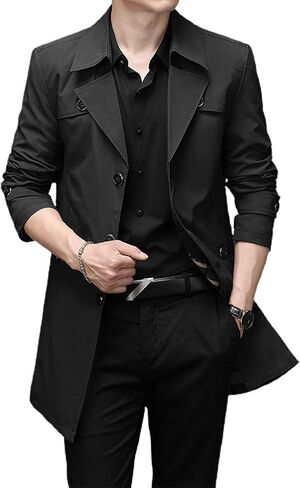 IDEALSANXUN Mens Single Breasted Midi Trench Coat Jackets in Kuwait