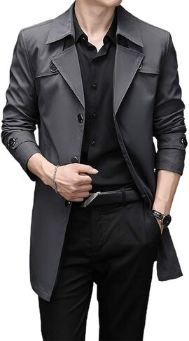 IDEALSANXUN Mens Single Breasted Midi Trench Coat Jackets in Kuwait