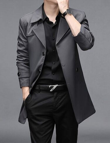 IDEALSANXUN Mens Single Breasted Midi Trench Coat Jackets in Kuwait