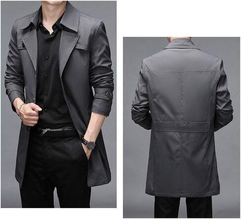 IDEALSANXUN Mens Single Breasted Midi Trench Coat Jackets in Kuwait
