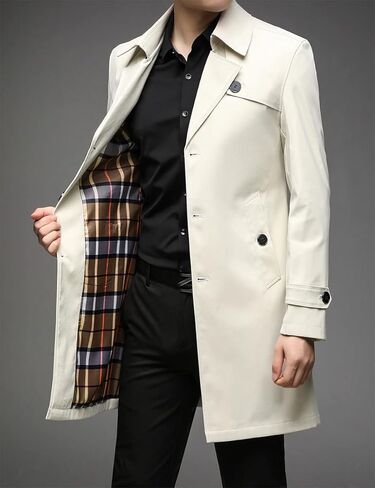 IDEALSANXUN Mens Single Breasted Midi Trench Coat Jackets in Kuwait