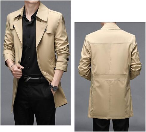 IDEALSANXUN Mens Single Breasted Midi Trench Coat Jackets in Kuwait