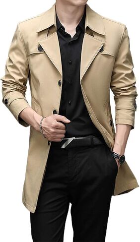 IDEALSANXUN Mens Single Breasted Midi Trench Coat Jackets in Kuwait