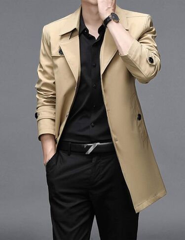 IDEALSANXUN Mens Single Breasted Midi Trench Coat Jackets in Kuwait