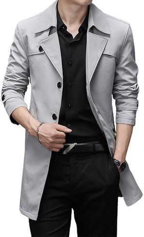 IDEALSANXUN Mens Single Breasted Midi Trench Coat Jackets in Kuwait