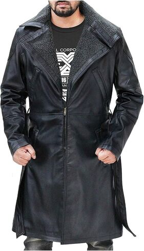 Mens 2049 Ryan Gosling Winter Fur Collar Officer Black Trench Coat Leather/Cotton in Saudi Arabia