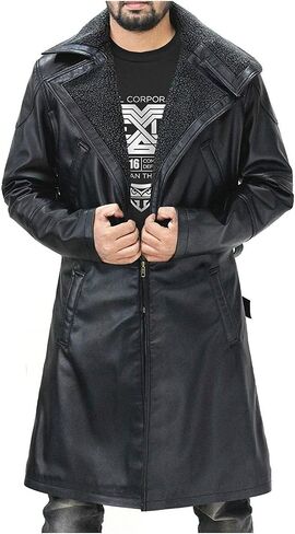 Mens 2049 Ryan Gosling Winter Fur Collar Officer Black Trench Coat Leather/Cotton in Saudi Arabia