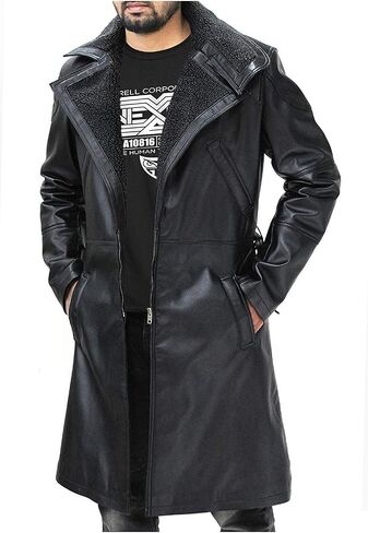 Mens 2049 Ryan Gosling Winter Fur Collar Officer Black Trench Coat Leather/Cotton in Saudi Arabia