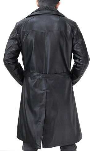 Mens 2049 Ryan Gosling Winter Fur Collar Officer Black Trench Coat Leather/Cotton in Saudi Arabia