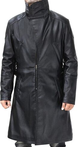 Mens 2049 Ryan Gosling Winter Fur Collar Officer Black Trench Coat Leather/Cotton in Saudi Arabia