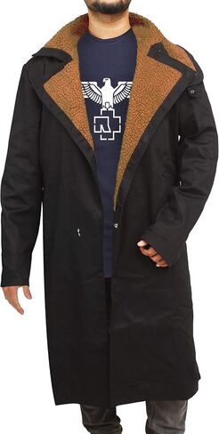 Mens 2049 Ryan Gosling Winter Fur Collar Officer Black Trench Coat Leather/Cotton in Saudi Arabia